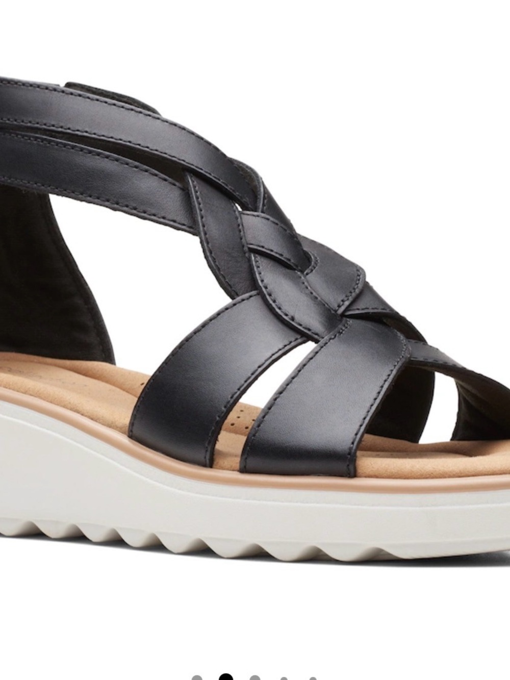 Clark’s Women’s Black Leather Strappy Wedge Sandals “Jillian Bright Sandal”